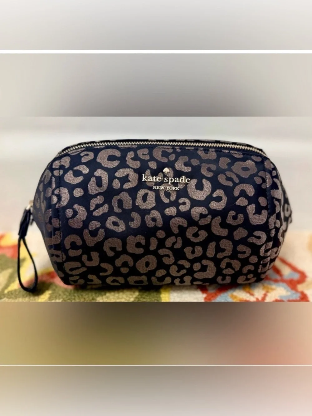 KATE SPADE Chelsea Medium Metallic Black Leopard Print Zip Pouch W/ Wristlet - Picture 1 of 16
